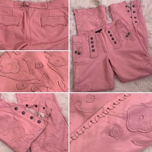 Custom One of a Kind Floral Patched Leather Pants